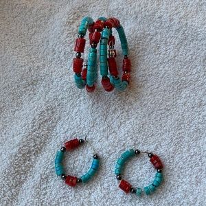Heishi Turquoise & Coral Wrap Bracelet & Earrings
